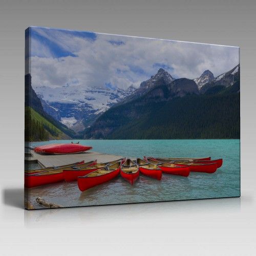 Kırmızı Kayıklar ve Manzara-2 Tablo (90cm x 60cm)