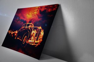 Alevli Araba Led Işıklı Tablo