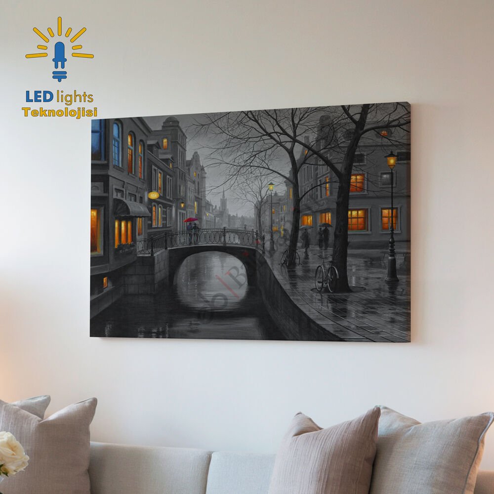 aşıklar köprü manzara led ışıklı canvas tablo