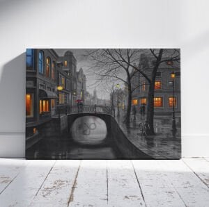 aşıklar köprü manzara led ışıklı canvas tablo