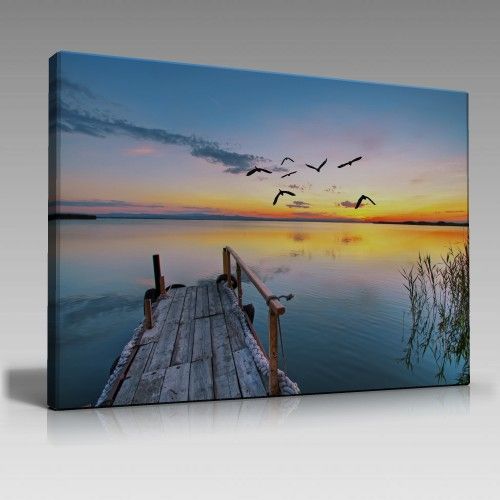 Kuşlar Deniz ve Manzara Tablo (90cm x 60cm)