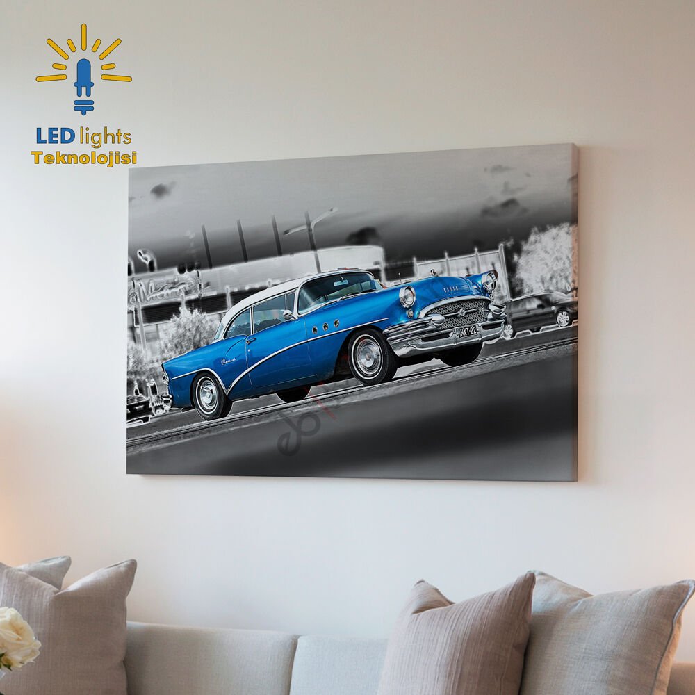 Blue Car Led Işıklı Kanvas Tablo