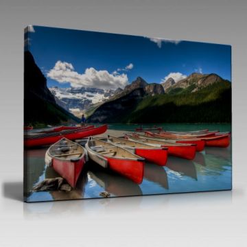 Kırmızı Kayıklar ve Manzara Tablo (120cm x 80cm)