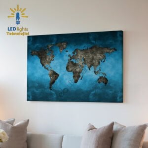 Dünya Haritası Led Işıklı Kanvas Tablo