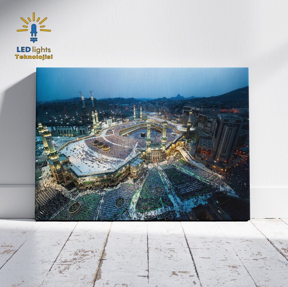 Mekke Kabe Led Işıklı Kanvas Tablo