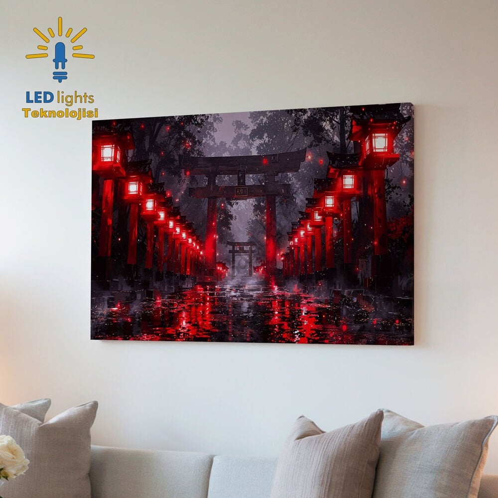 Kırmızı Lambalar Led Art Print Kanvas Tablo