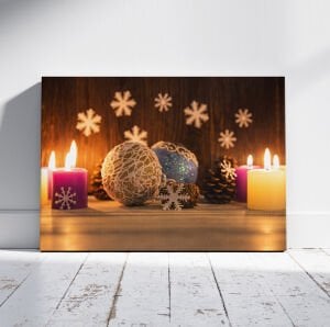 Kozalaklı Mumlar Led Işıklı Kanvas Tablo