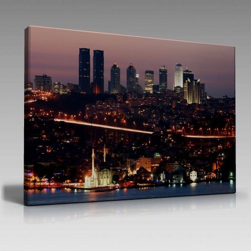 İstanbul Gece Şehir ve Işıklar Tablo (120cm x 80cm)