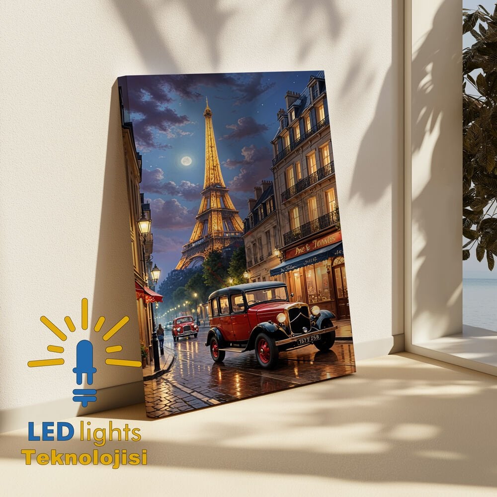 Eyfel Kuklesi Araba Led Işıklı Kanvas Tablo