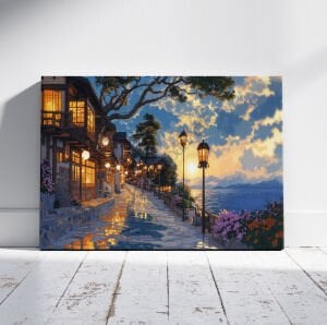 Işıklı Yollar ve Deniz ışıklı Kanvas Tablo