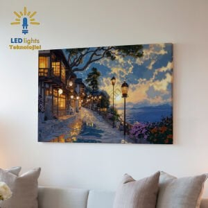 Işıklı Yollar ve Deniz ışıklı Kanvas Tablo
