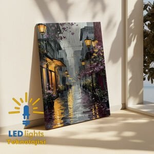 Mor Ağaçlar ve Şehir Işıklı Kanvas Tablo