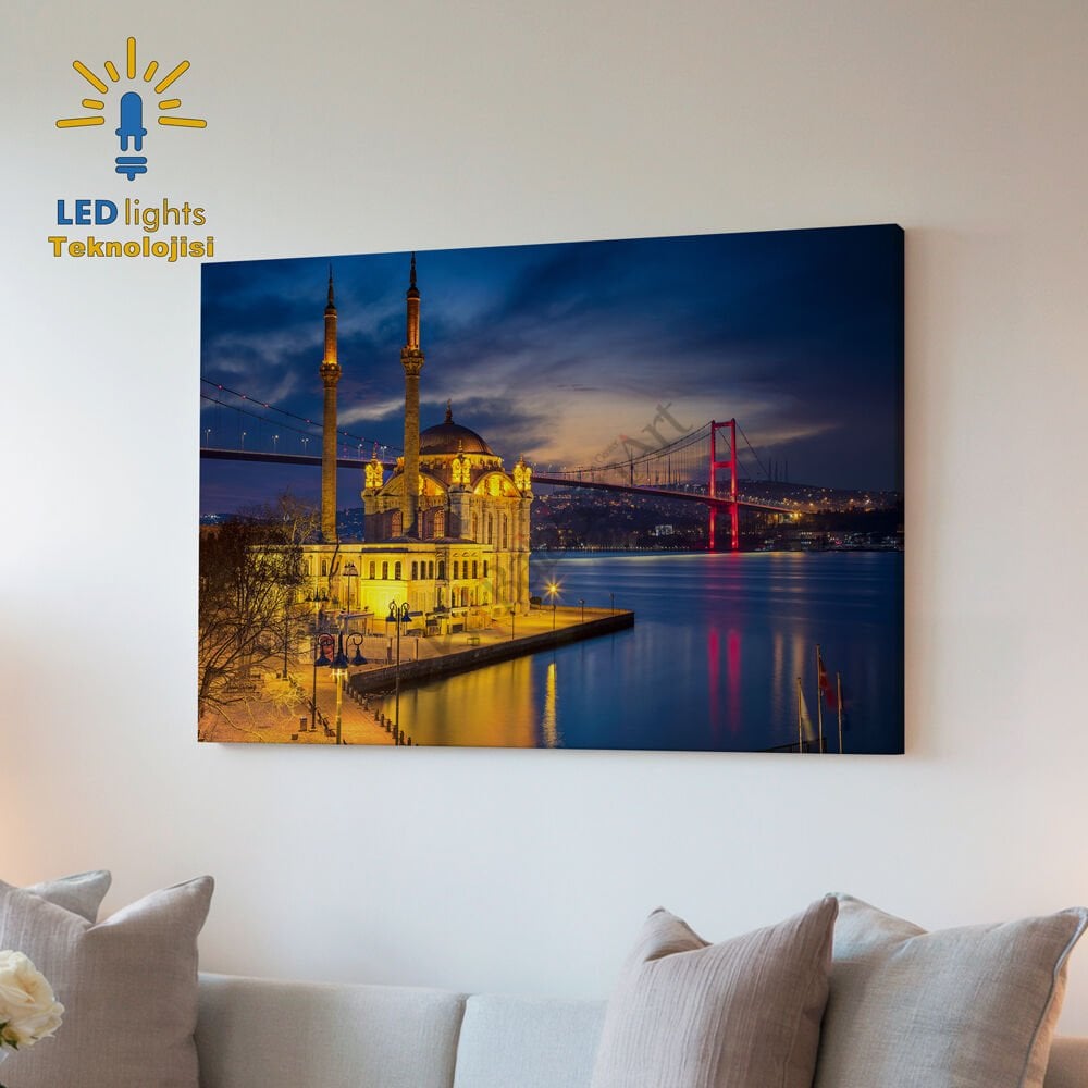 ortaköy istanbul köprü led ışıklı kanvas tablo