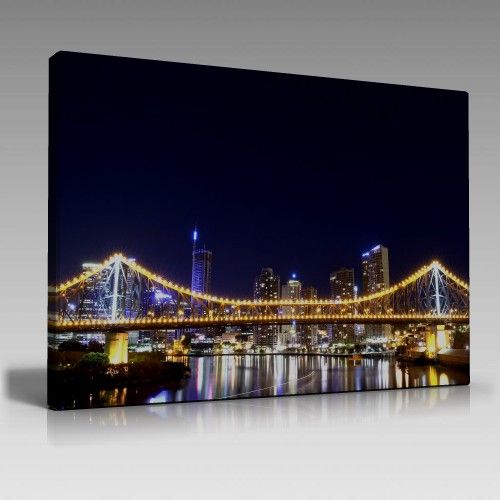 Gece Köprü ve Şehir Tablo (100cm x 70cm)