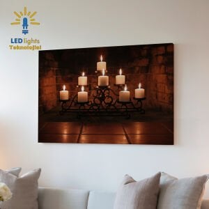 Şömineli Mumlar Led Işıklı Kanvas Tablo