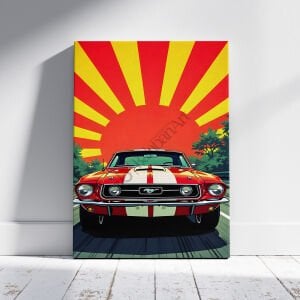 Mustang Araba Led Işıklı Kanvas Tablo
