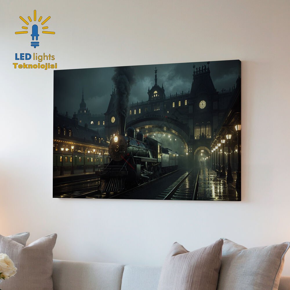 Tren İstasyon Led Işıklı Kanvas Tablo