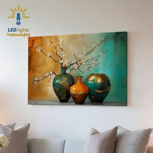 Vazoda Çiçekler Led Işıklı Kanvas Tablo