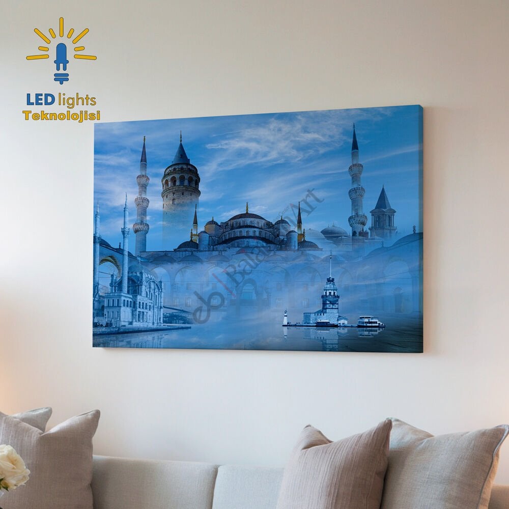 galata camii kız kuleli led ışıklı kanvas tablo