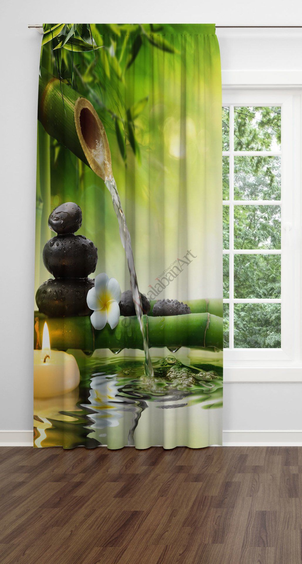 Bambu Ağacı ve Akan Su Fon Perde Tek Kanat 140x240 cm