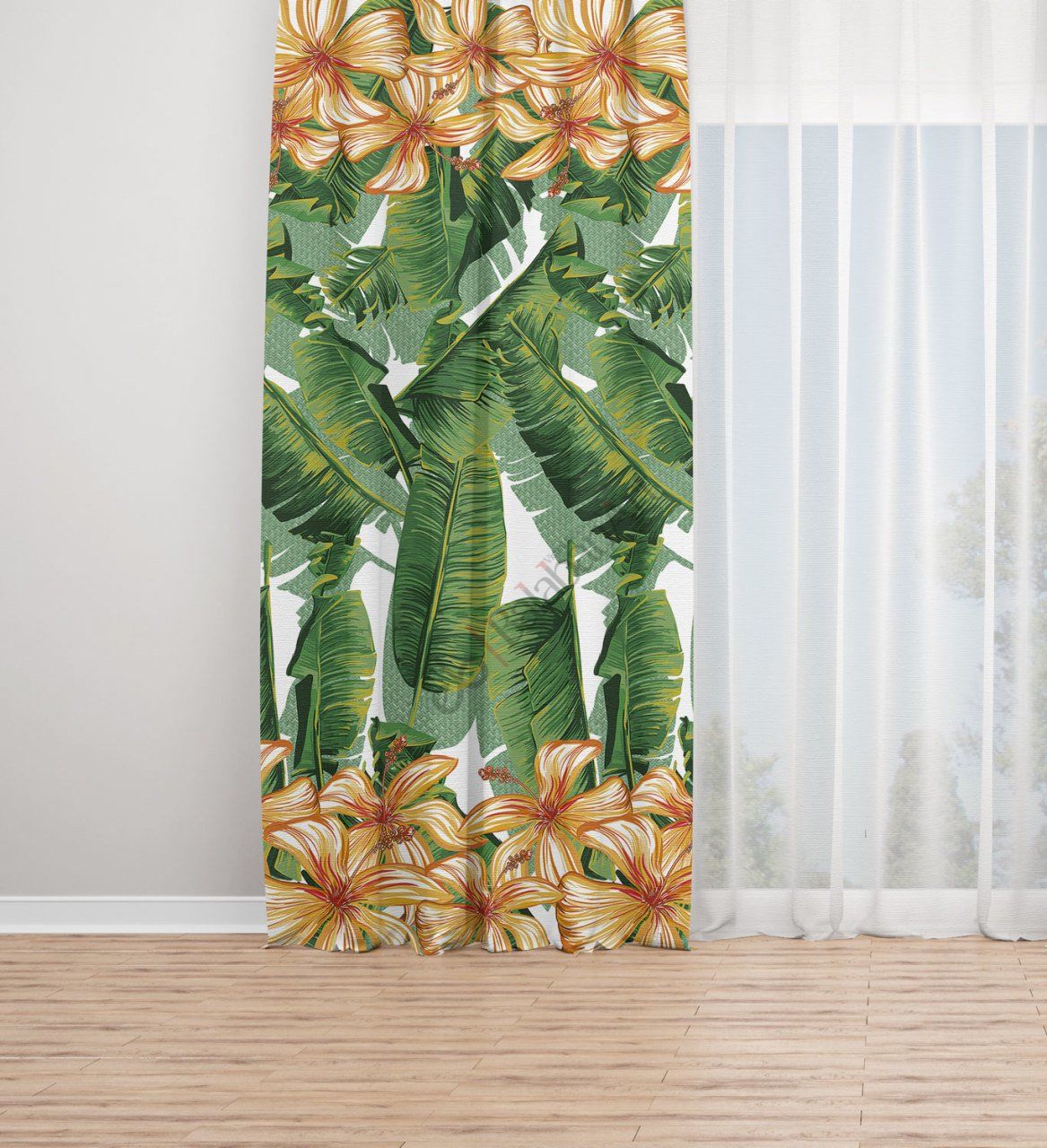 Yaprak Desenli Dijital Baskılı Fon Perde Tek Kanat 140x260 cm