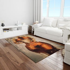 Gitarlı Kadın Desenli Dijital Baskılı Dekor Halı 100 x 140