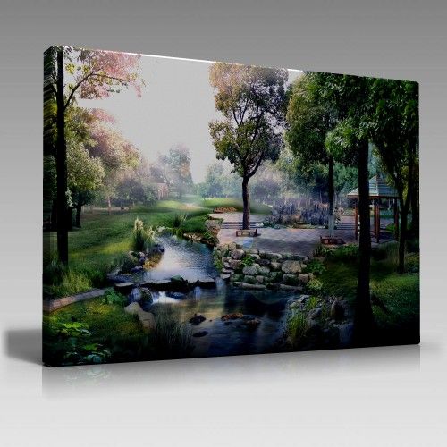 Ormanda dere ve ev (100cm x 70cm)