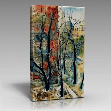 Ağaçlar ve Ev Çizim Tablo (90cm x 135cm)