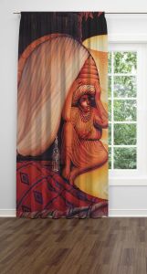 Yaşlı Yüzler Desenli Dijital Baskılı Fon Perde Tek Kanat 140x250 cm