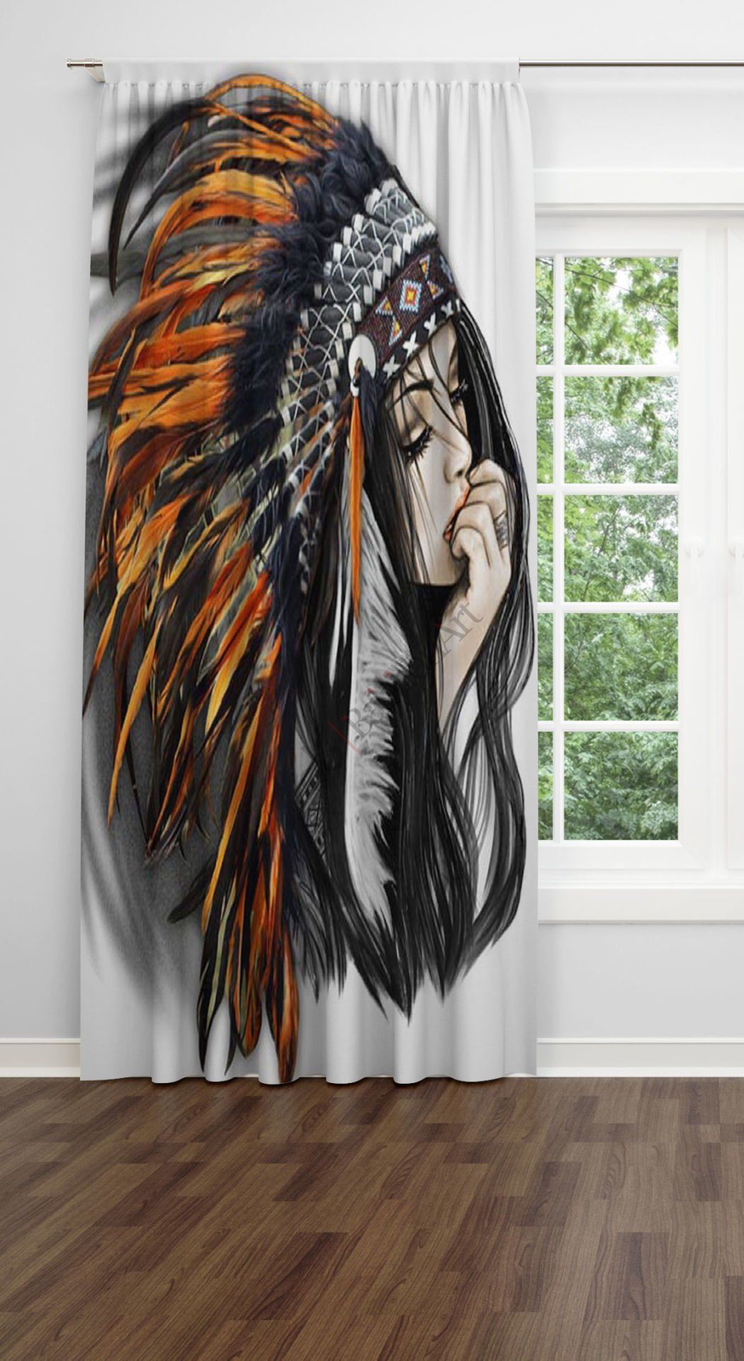 Kızılderili Kız Desenli Dijital Baskılı Fon Perde Tek Kanat 140x270 cm