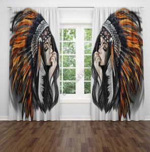 Kızılderili Kız Desenli Dijital Baskılı Fon Perde Çift Kanat 280x260 cm