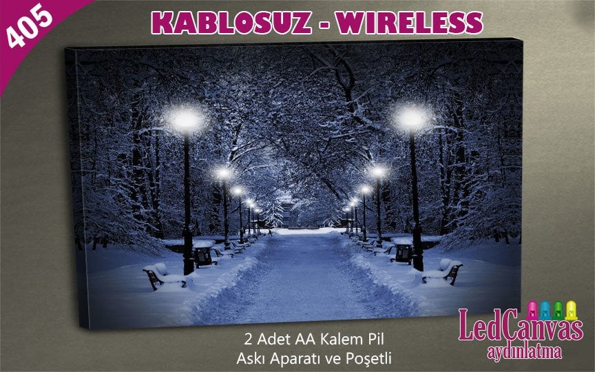 Karlı Işıklı Yollar Led Işıklı Kanvas Tablo