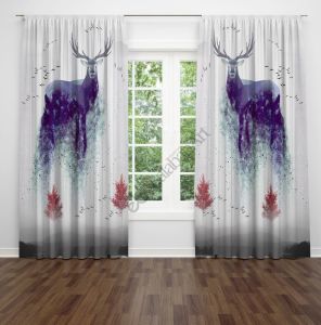Geyik  Desen Dijital Baskılı Fon Perde Çift Kanat 280x250 cm