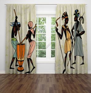 Afrikalı Kadınlar Fon Perde Çift Kanat 280x240 cm