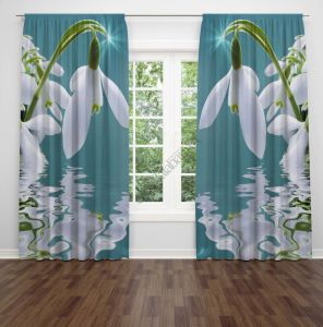 Beyaz Çiçekli  Dijital Baskılı Fon Perde Çift Kanat 280x240 cm