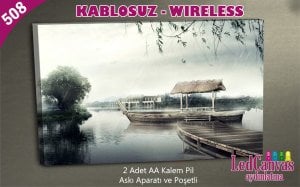 İskele ve Göl Manzaralı Ev Led Işıklı Tablo