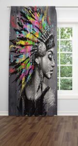 Kızılderili Bayan   Dijital Baskılı Fon Perde Tek Kanat 140x250 cm