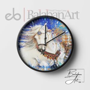Yağlıboya At Horse El Yapımı Büyük Boy Duvar Saati 50 x 50 cm