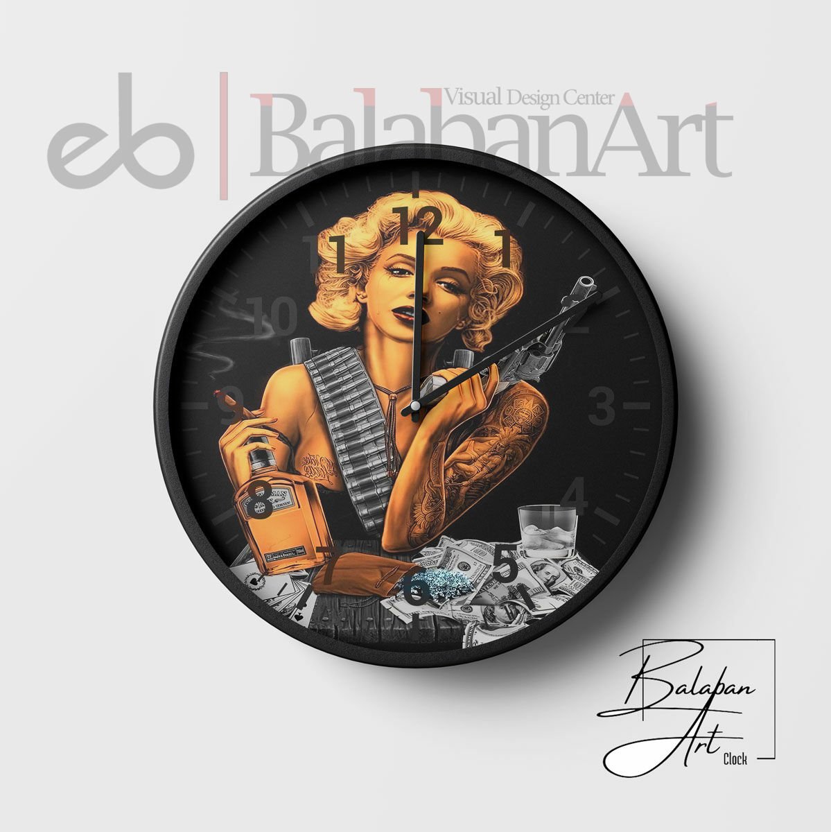 Marilyn Monroe marli morro El Yapımı Büyük Boy Duvar Saati 50 x 50 cm