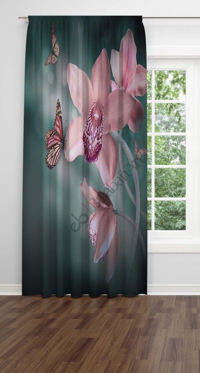 Kelebekli   Dijital Baskılı Fon Perde Tek Kanat 140x240 cm