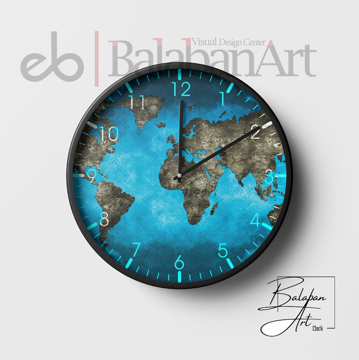 Dünya Saati El Yapımı Büyük Boy Duvar Saati 50 x 50 cm