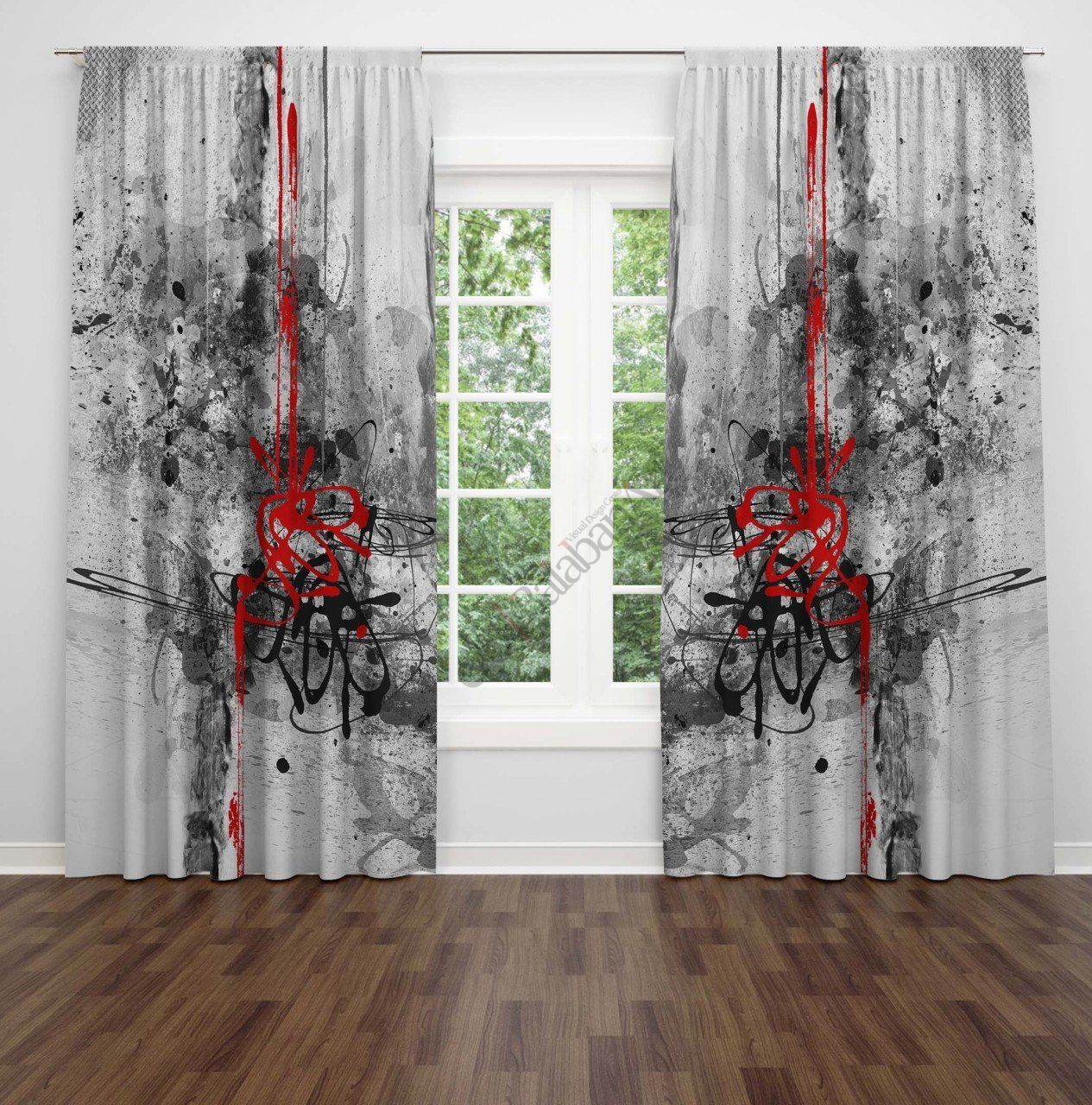 Karışık Desenli  Dijital Baskılı Fon Perde Çift Kanat 280x270 cm