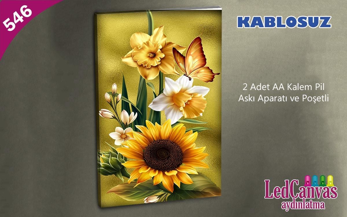 Ayçiçek Led Işıklı Kanvas  Tablo