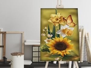 Ayçiçek Led Işıklı Kanvas  Tablo