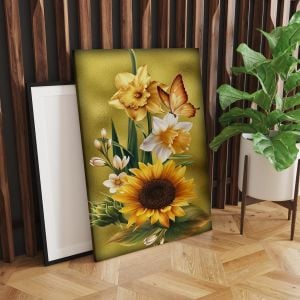 Ayçiçek Led Işıklı Kanvas  Tablo