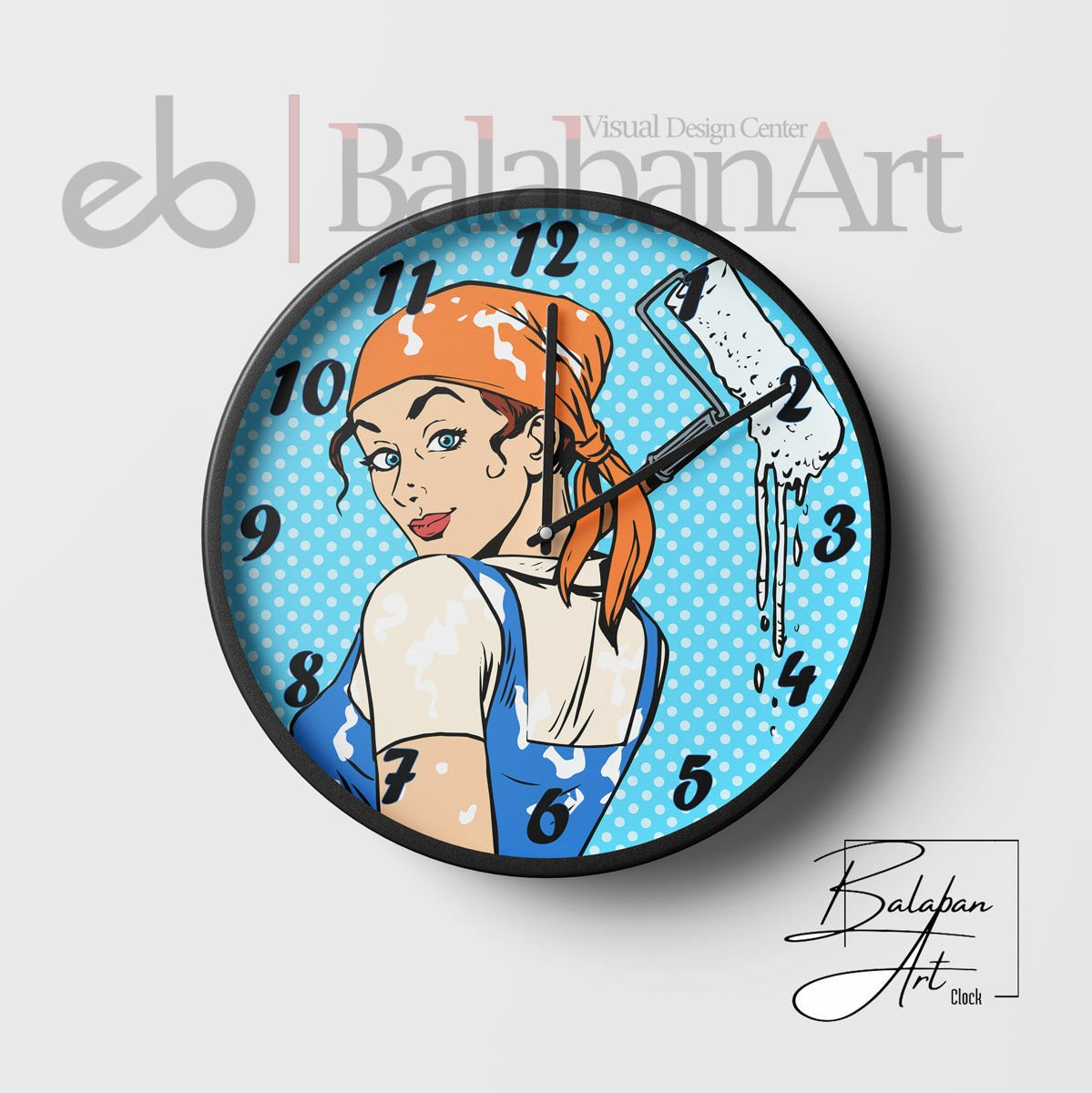 Boyacı Women Art Pop Saat El Yapımı Büyük Boy Duvar Saati 50 x 50 cm