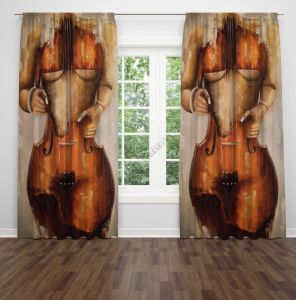 Gitarlı Nü Kadın Fon Perde Çift Kanat 280x260 cm