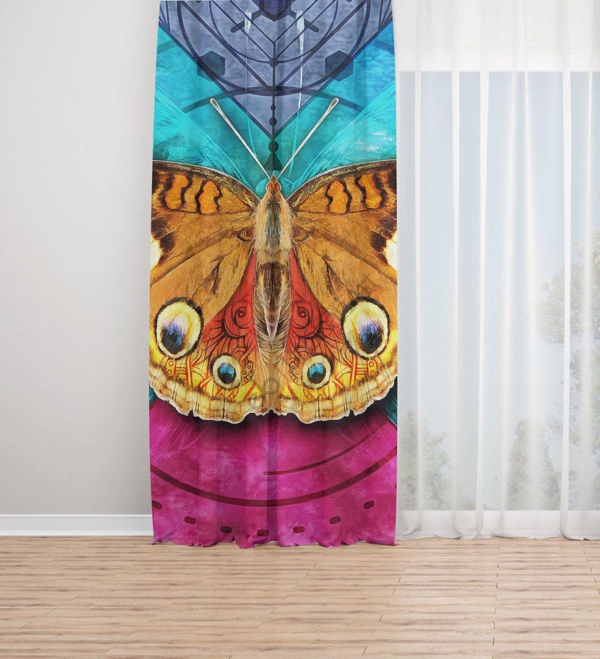 Kelebek Desen Dijital Baskılı Fon Perde Tek Kanat 140x260 cm