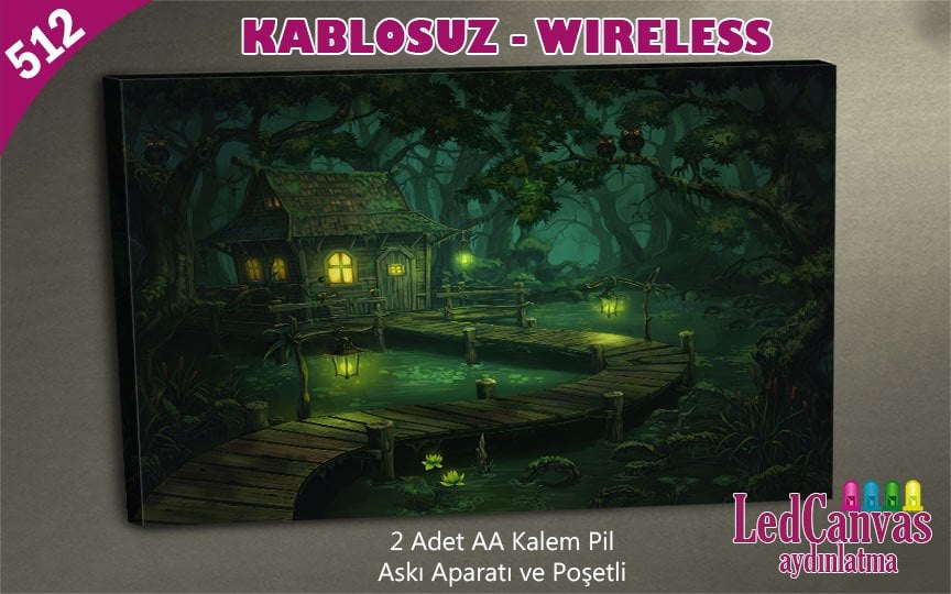 Fantastik Ev ve Göl  Led Işıklı Tablo