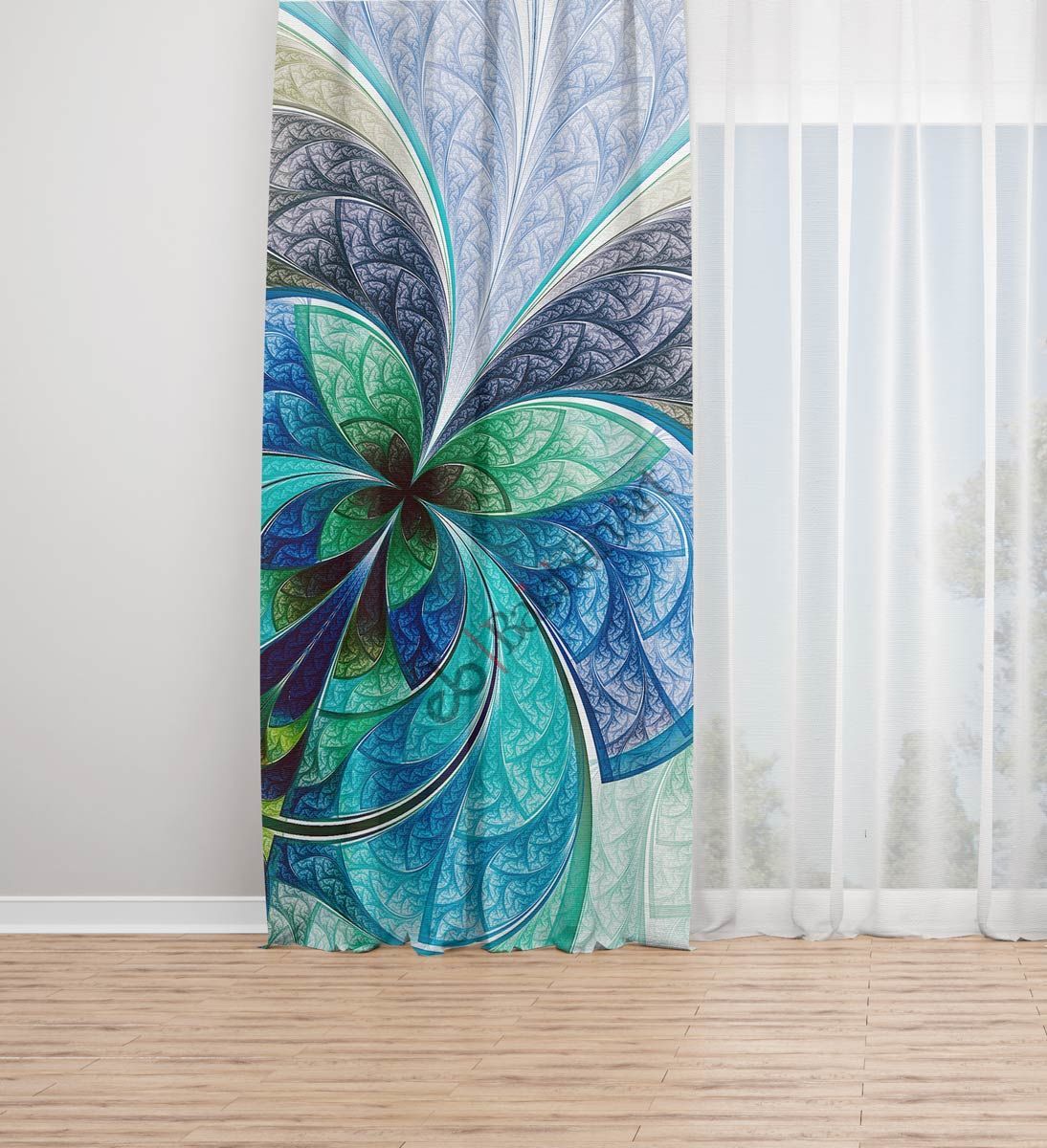 Renkli Desen Dijital Baskılı Fon Perde Tek Kanat 140x250 cm